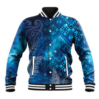 Aotearoa Taniko Matariki Baseball Jacket Cosmic Blue LT7 Unisex Blue - Polynesian Pride