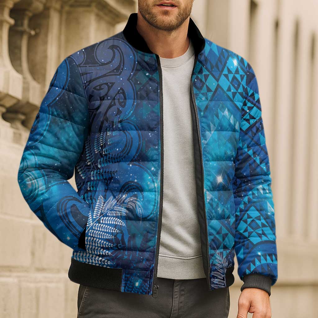 Aotearoa Taniko Matariki Bomber Puffer Jacket Cosmic Blue LT7 - Polynesian Pride