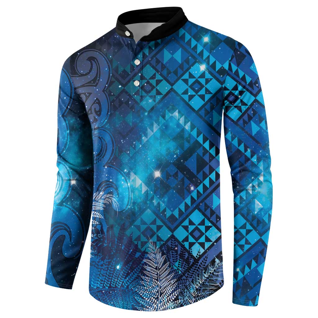 Aotearoa Taniko Matariki Button Sweatshirt Cosmic Blue LT7 - Polynesian Pride