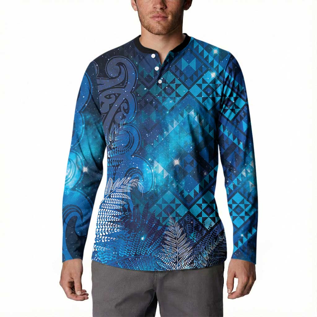 Aotearoa Taniko Matariki Button Sweatshirt Cosmic Blue LT7 - Polynesian Pride