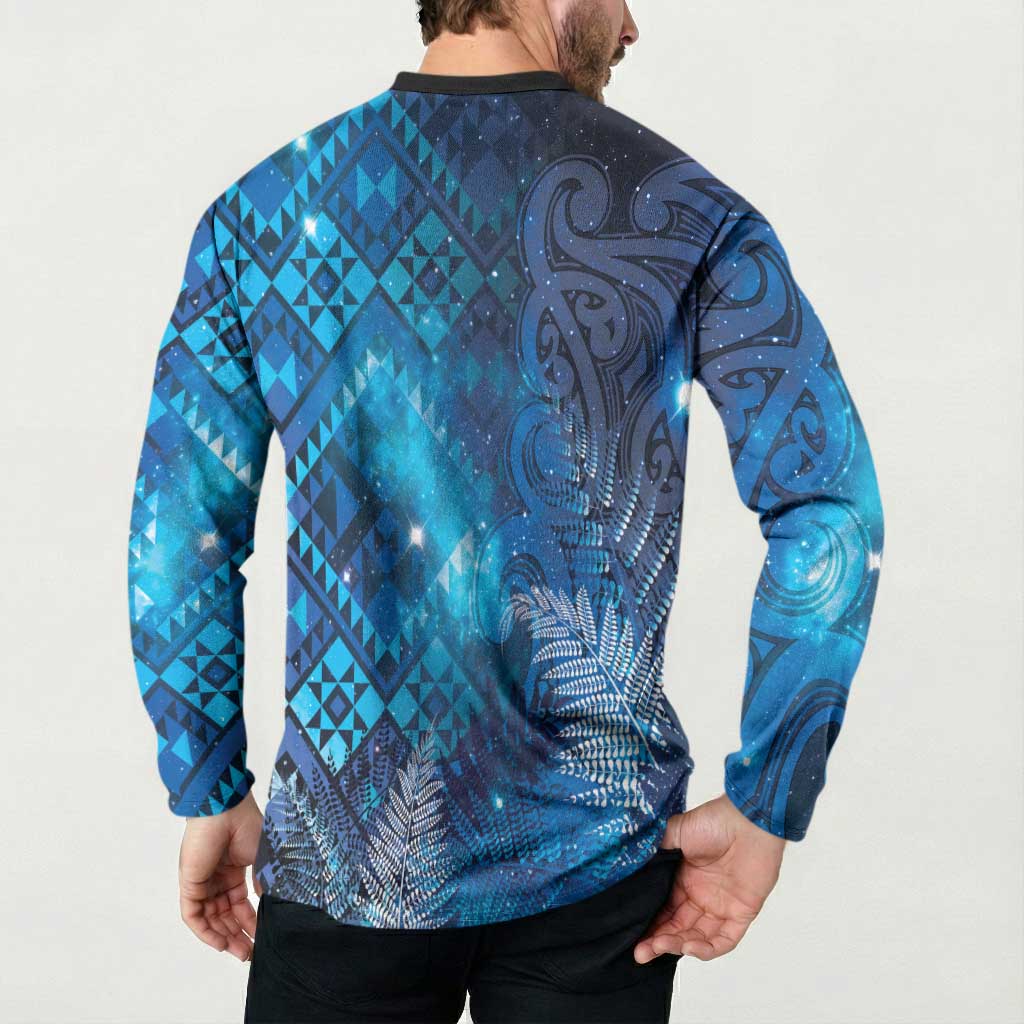 Aotearoa Taniko Matariki Button Sweatshirt Cosmic Blue LT7 - Polynesian Pride