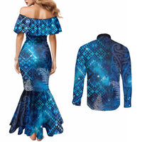 Aotearoa Taniko Matariki Couples Matching Mermaid Dress and Long Sleeve Button Shirt Cosmic Blue LT7 - Polynesian Pride