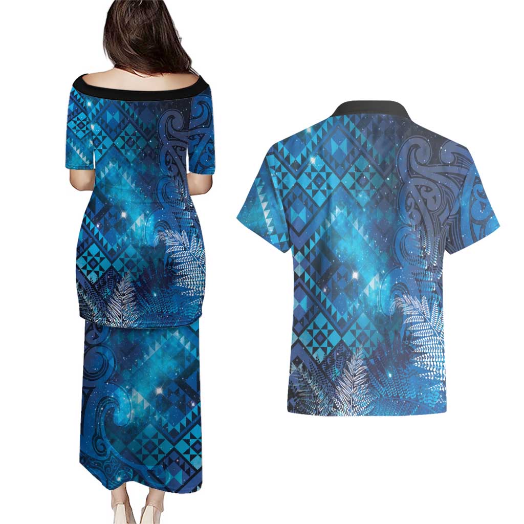 Aotearoa Taniko Matariki Couples Matching Puletasi and Hawaiian Shirt Cosmic Blue LT7 - Polynesian Pride