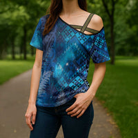 Aotearoa Taniko Matariki Cross Shoulder Shirt Cosmic Blue LT7 - Polynesian Pride