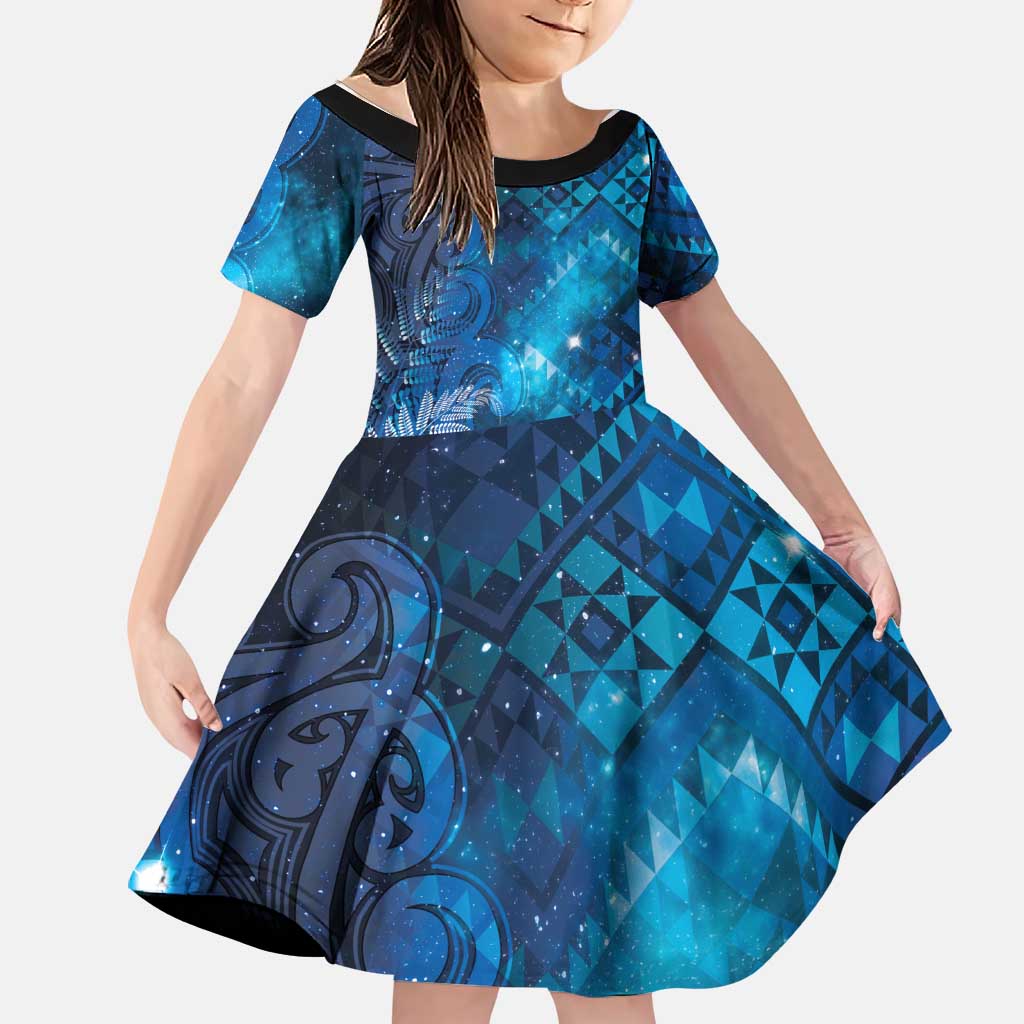 Aotearoa Taniko Matariki Family Matching Long Sleeve Bodycon Dress and Hawaiian Shirt Cosmic Blue
