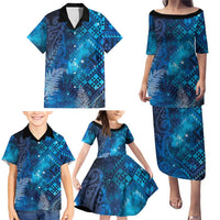 Aotearoa Taniko Matariki Family Matching Puletasi and Hawaiian Shirt Cosmic Blue