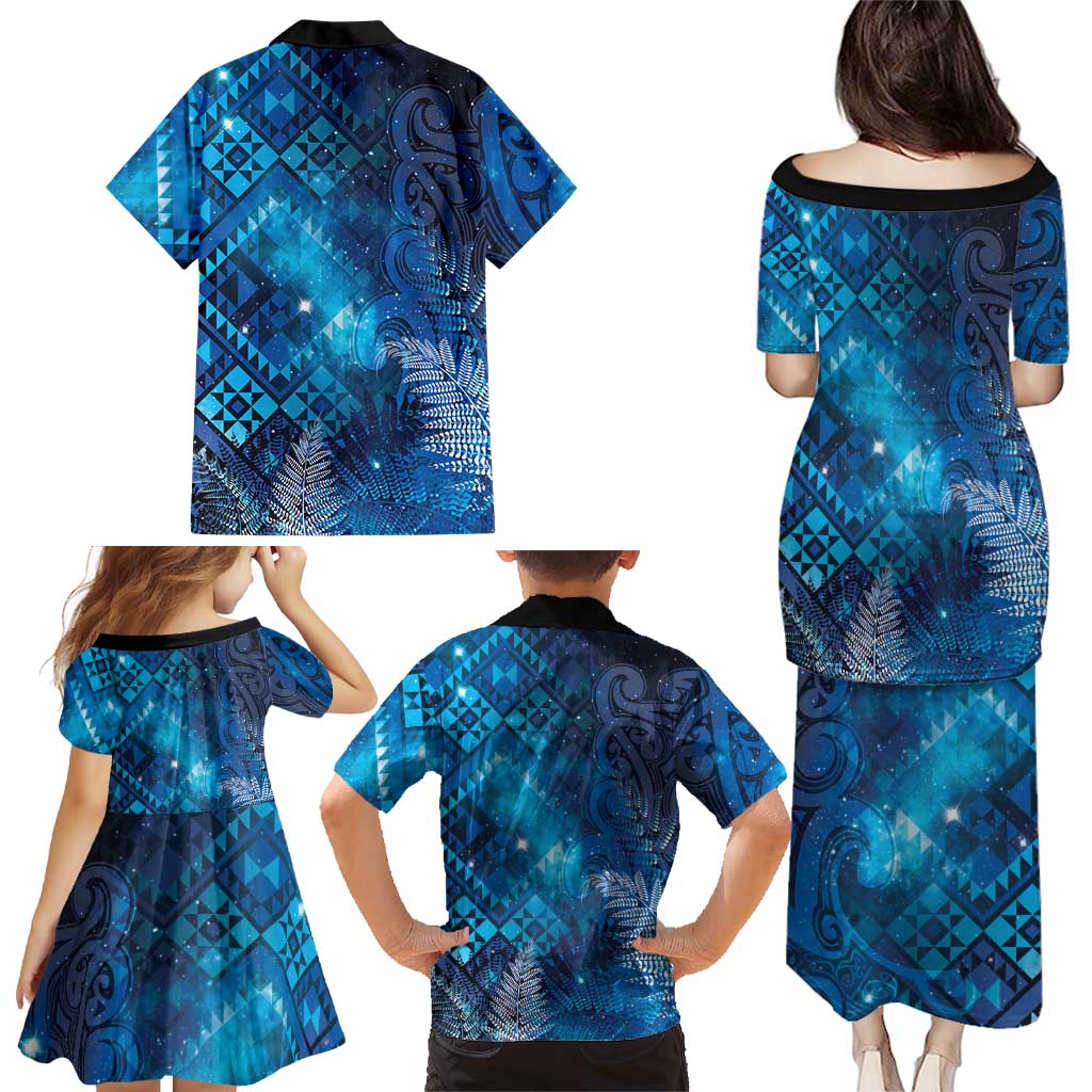 Aotearoa Taniko Matariki Family Matching Puletasi and Hawaiian Shirt Cosmic Blue