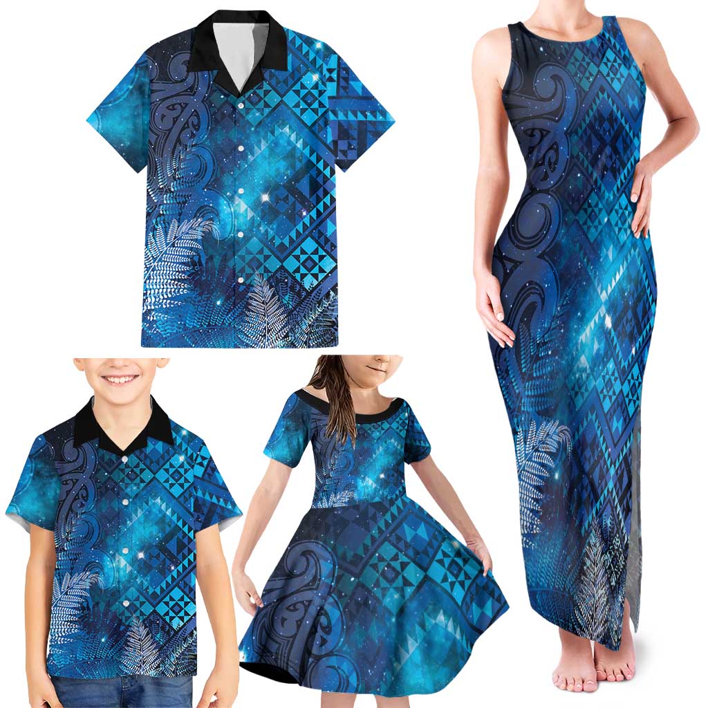 Aotearoa Taniko Matariki Family Matching Tank Maxi Dress and Hawaiian Shirt Cosmic Blue LT7 - Polynesian Pride