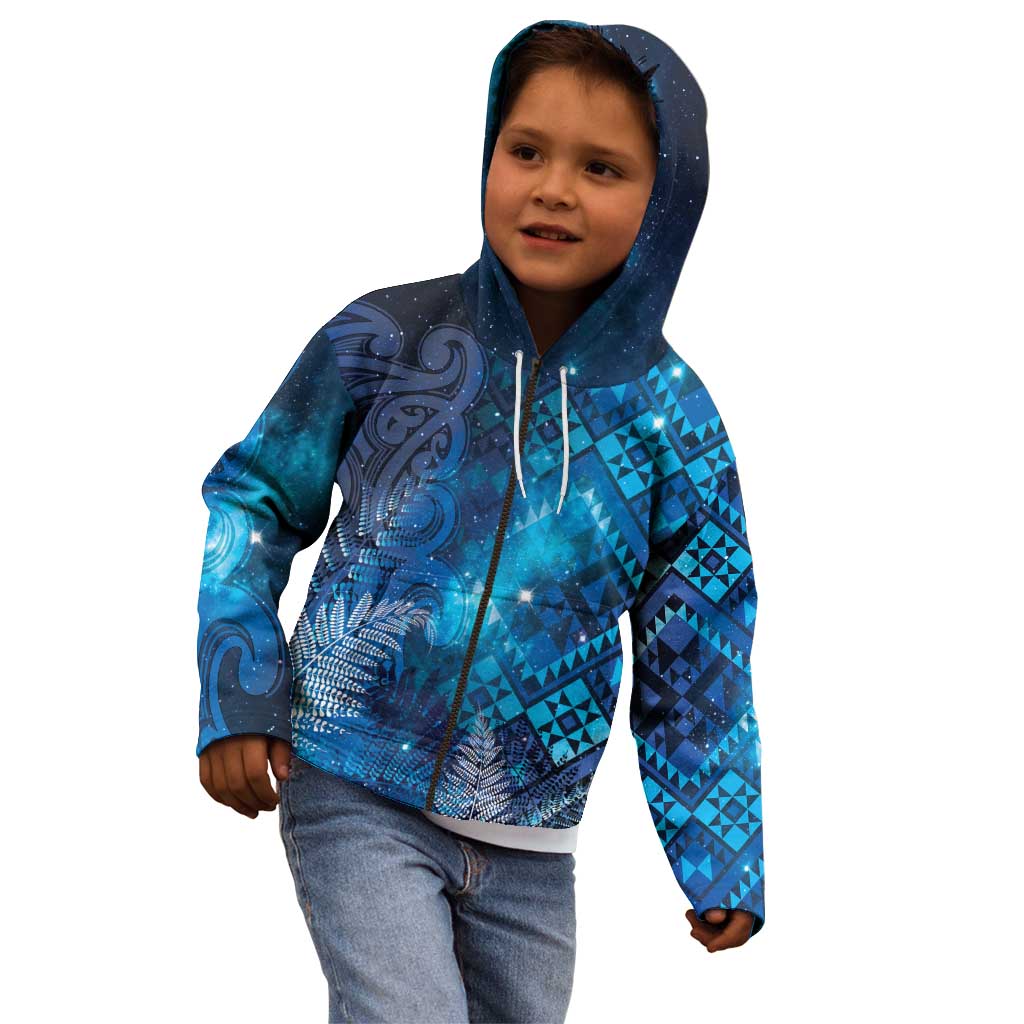 Aotearoa Taniko Matariki Kid Hoodie Cosmic Blue LT7 - Polynesian Pride