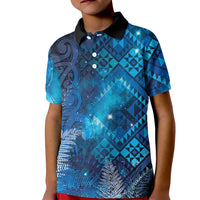 Aotearoa Taniko Matariki Kid Polo Shirt Cosmic Blue LT7 Kid Blue - Polynesian Pride