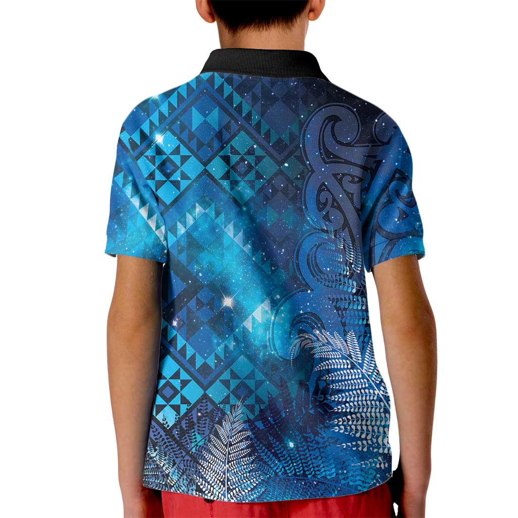 Aotearoa Taniko Matariki Kid Polo Shirt Cosmic Blue LT7 - Polynesian Pride