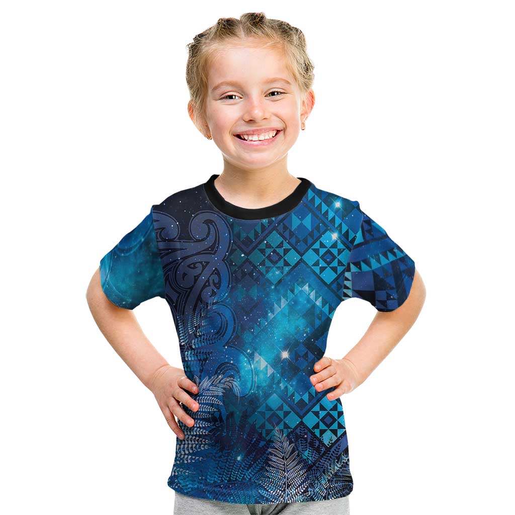 Aotearoa Taniko Matariki Kid T Shirt Cosmic Blue LT7 Blue - Polynesian Pride