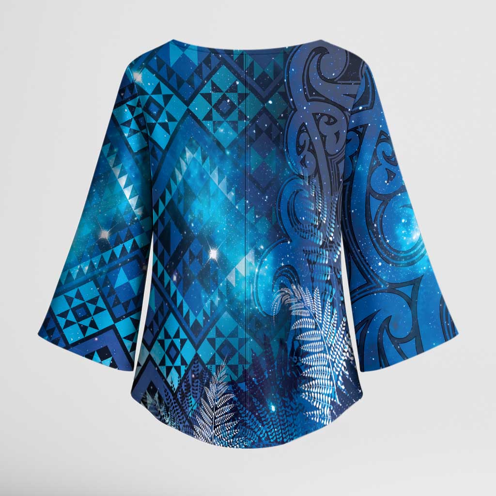 Aotearoa Taniko Matariki Kimono Sleeve Blouse Cosmic Blue LT7 - Polynesian Pride