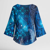 Aotearoa Taniko Matariki Kimono Sleeve Blouse Cosmic Blue LT7 - Polynesian Pride