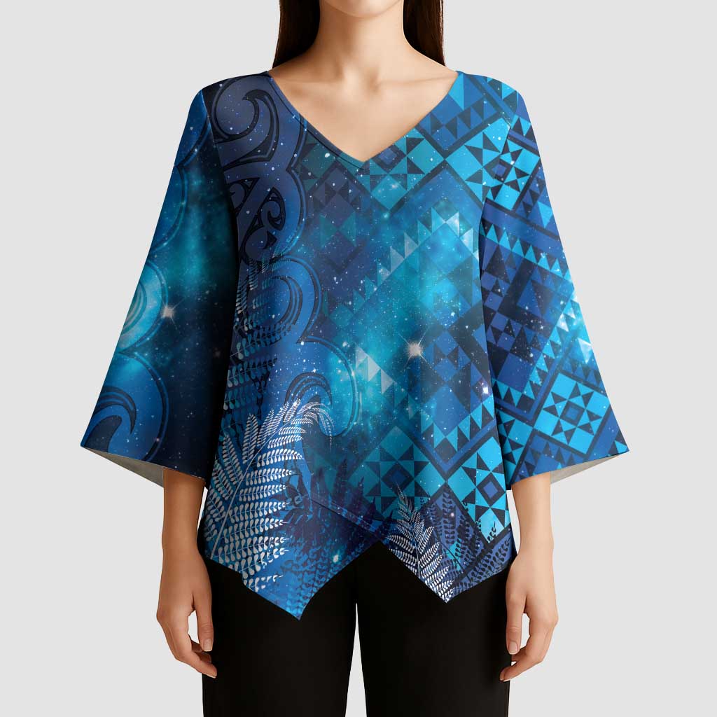Aotearoa Taniko Matariki Kimono Sleeve Blouse Cosmic Blue LT7 - Polynesian Pride