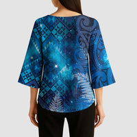 Aotearoa Taniko Matariki Kimono Sleeve Blouse Cosmic Blue LT7 - Polynesian Pride