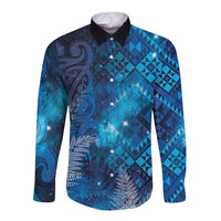 Aotearoa Taniko Matariki Long Sleeve Button Shirt Cosmic Blue LT7 Unisex Blue - Polynesian Pride