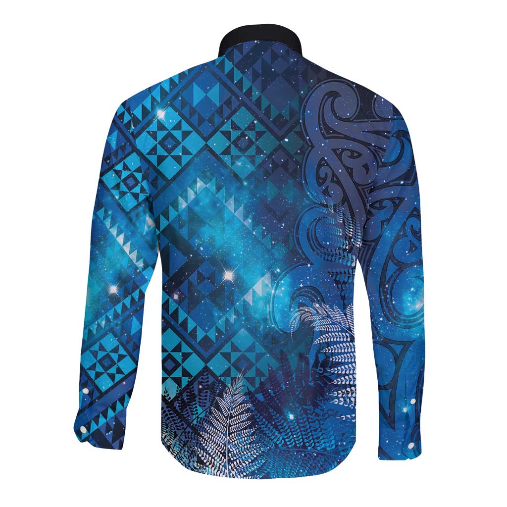 Aotearoa Taniko Matariki Long Sleeve Button Shirt Cosmic Blue LT7 - Polynesian Pride