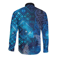 Aotearoa Taniko Matariki Long Sleeve Button Shirt Cosmic Blue LT7 - Polynesian Pride