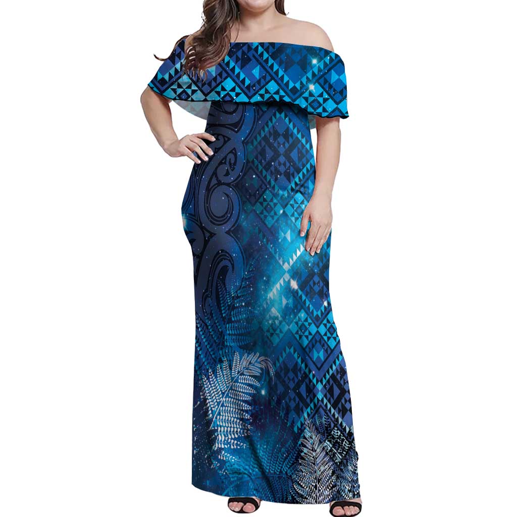 Aotearoa Taniko Matariki Off Shoulder Maxi Dress Cosmic Blue LT7 Women Blue - Polynesian Pride