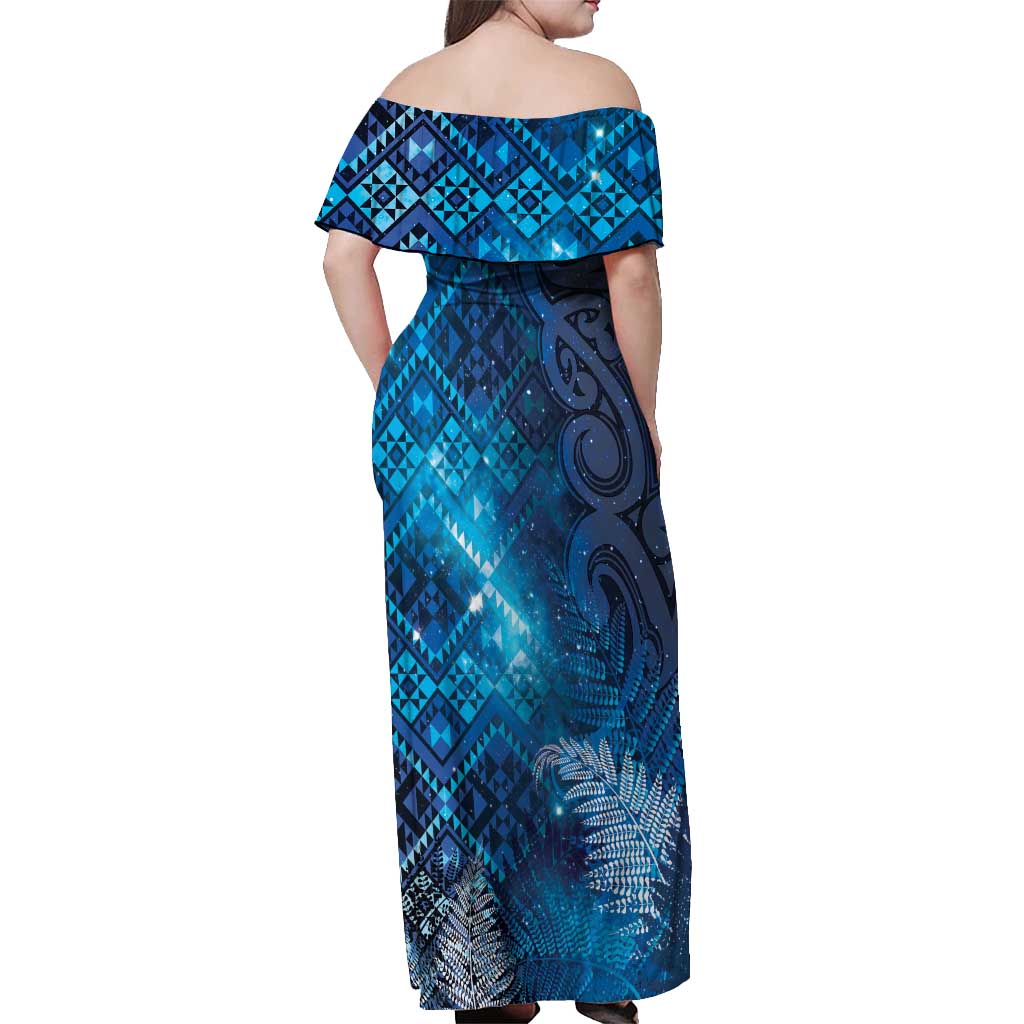 Aotearoa Taniko Matariki Off Shoulder Maxi Dress Cosmic Blue LT7 - Polynesian Pride