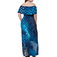 Aotearoa Taniko Matariki Off Shoulder Maxi Dress Cosmic Blue LT7 - Polynesian Pride