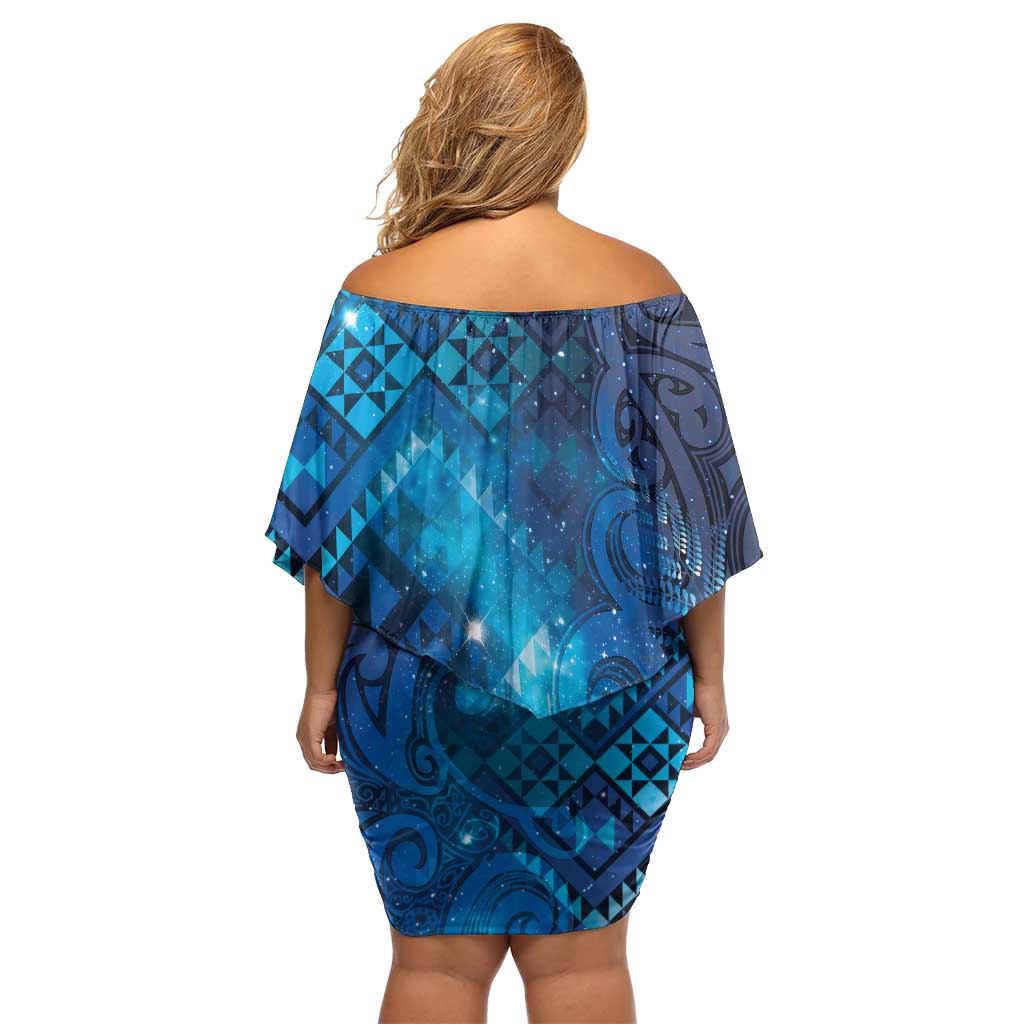 Aotearoa Taniko Matariki Off Shoulder Short Dress Cosmic Blue LT7 - Polynesian Pride