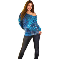 Aotearoa Taniko Matariki Off Shoulder Sweater Cosmic Blue LT7 - Polynesian Pride
