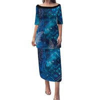 Aotearoa Taniko Matariki Puletasi Cosmic Blue LT7 Long Dress Blue - Polynesian Pride