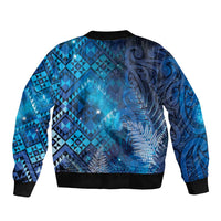 Aotearoa Taniko Matariki Sleeve Zip Bomber Jacket Cosmic Blue LT7 - Polynesian Pride
