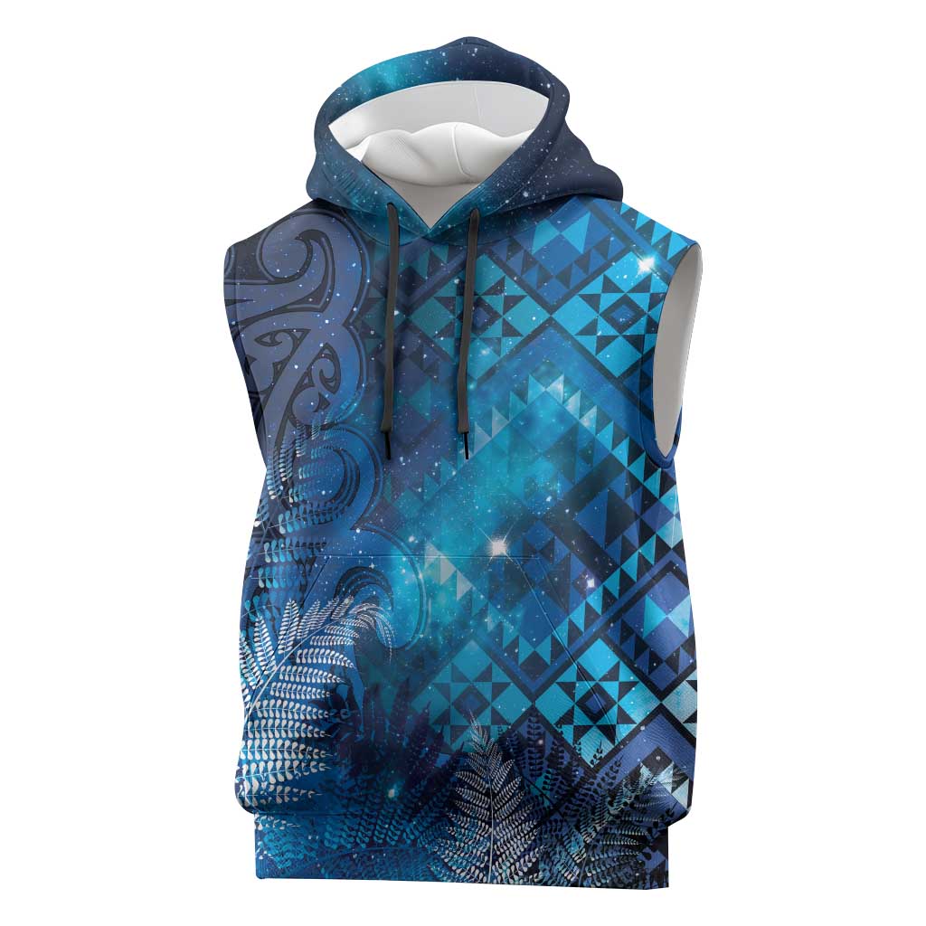 Aotearoa Taniko Matariki Sleeveless Hoodie Cosmic Blue LT7 Blue - Polynesian Pride