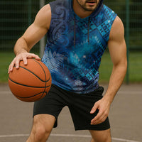 Aotearoa Taniko Matariki Sleeveless Hoodie Cosmic Blue LT7 - Polynesian Pride