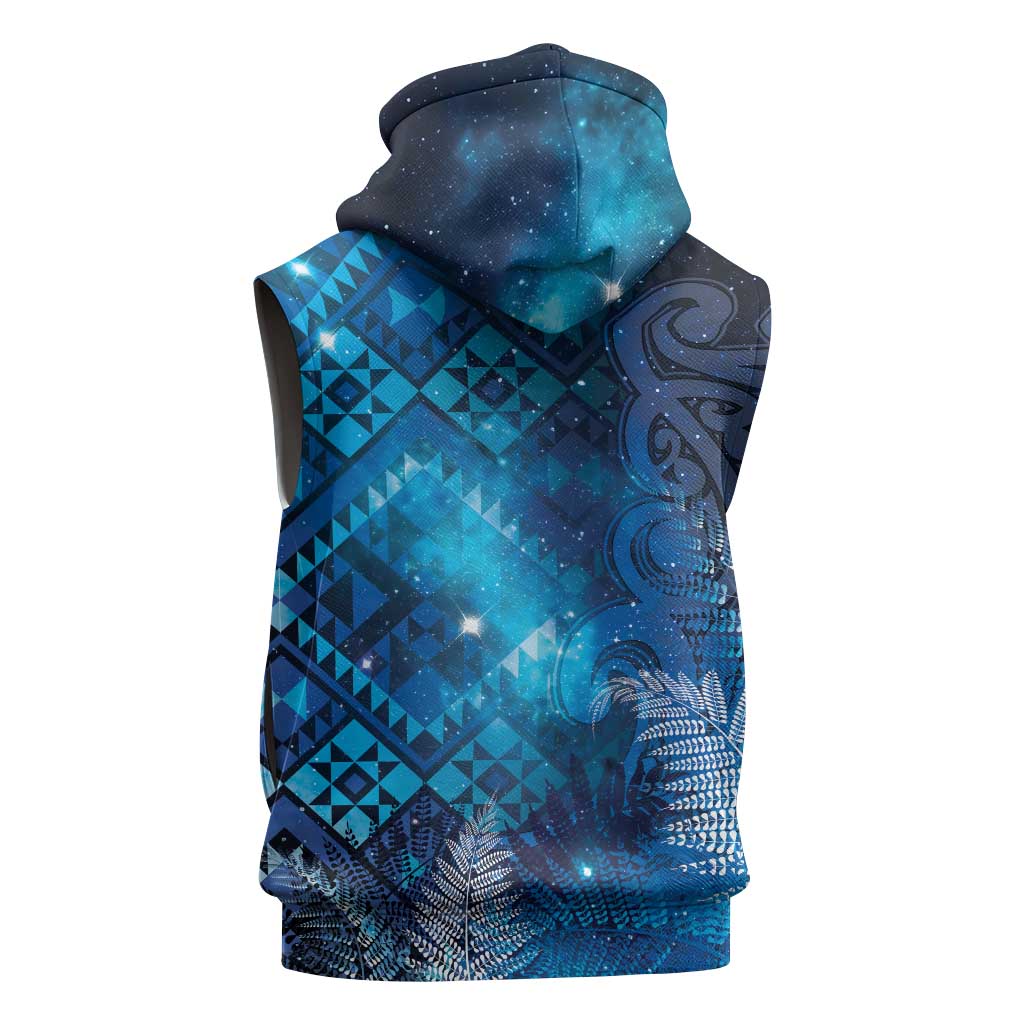 Aotearoa Taniko Matariki Sleeveless Zip Hoodie Cosmic Blue LT7 - Polynesian Pride