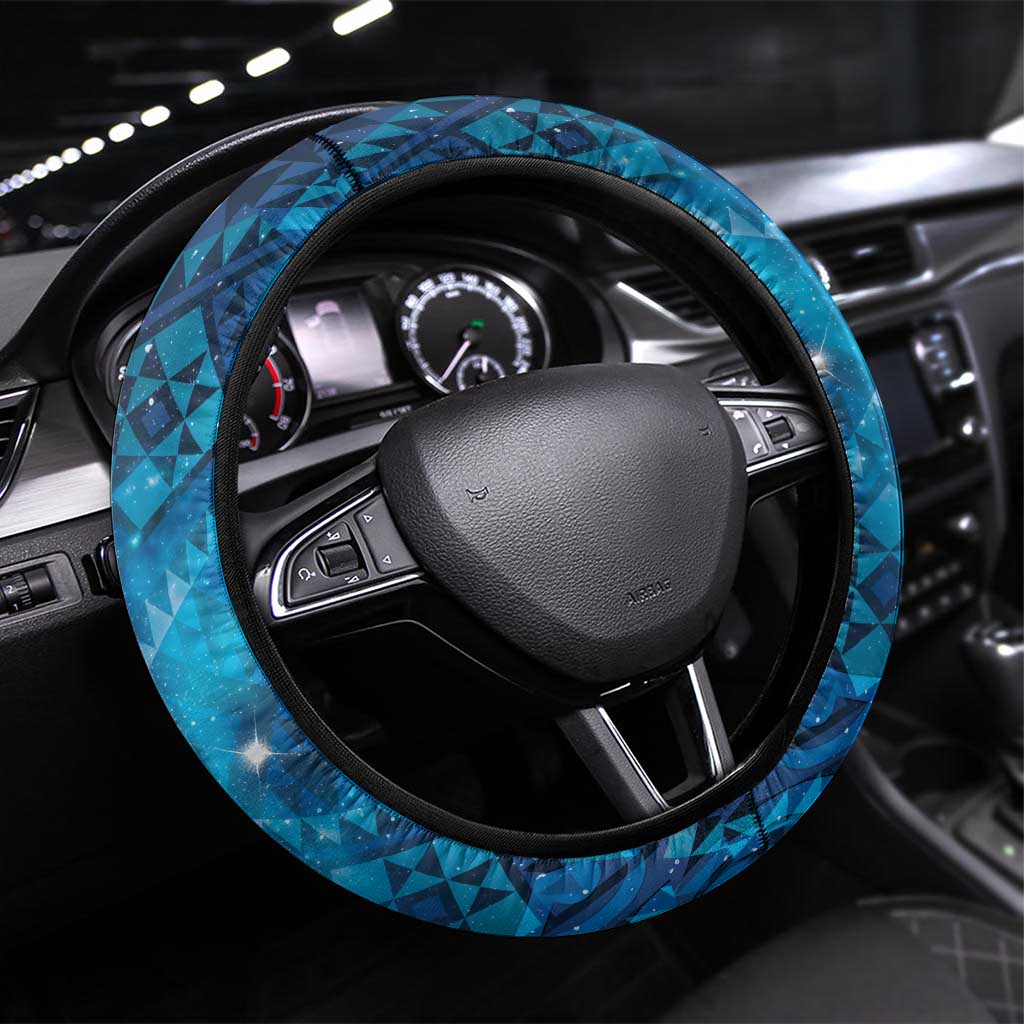 Aotearoa Taniko Matariki Steering Wheel Cover Cosmic Blue LT7 Universal Fit Blue - Polynesian Pride
