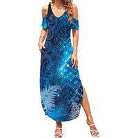 Aotearoa Taniko Matariki Summer Maxi Dress Cosmic Blue LT7 Women Blue - Polynesian Pride