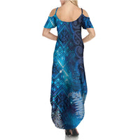 Aotearoa Taniko Matariki Summer Maxi Dress Cosmic Blue LT7 - Polynesian Pride