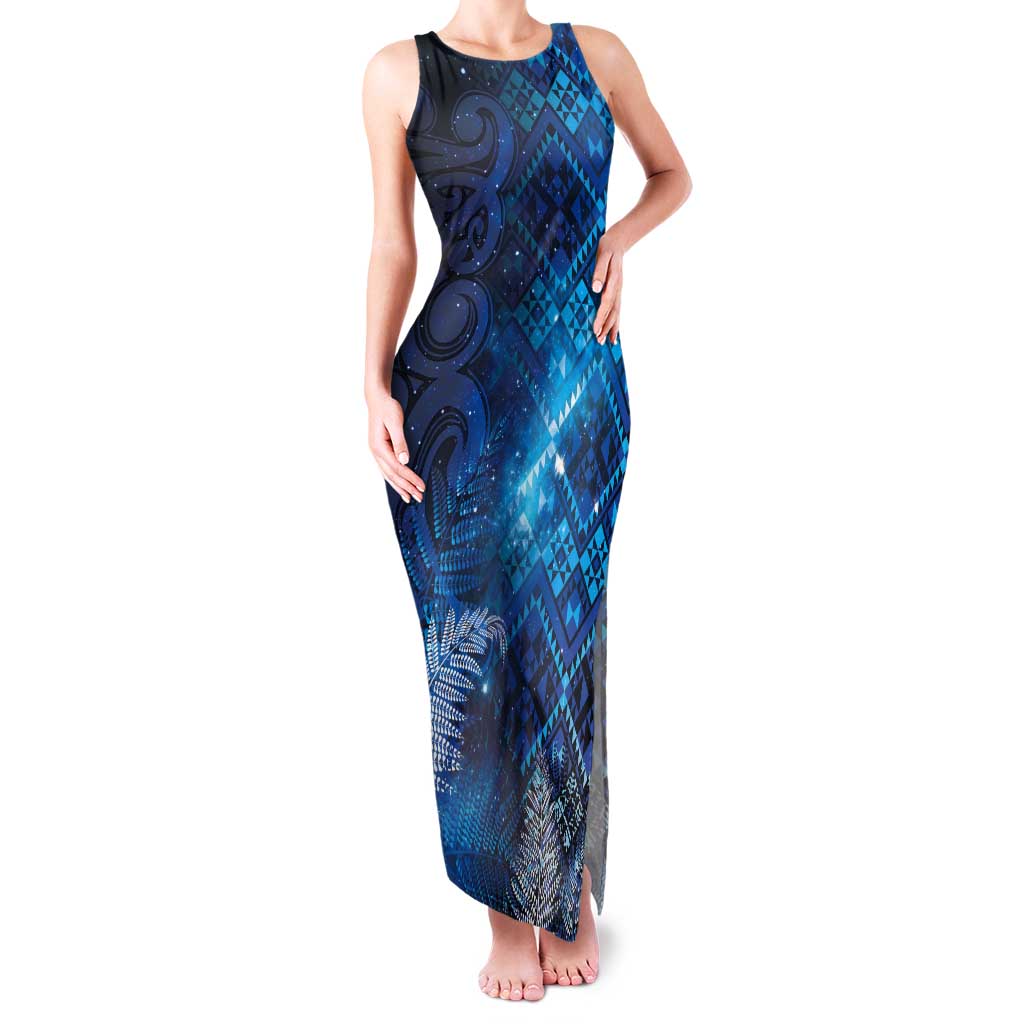Aotearoa Taniko Matariki Tank Maxi Dress Cosmic Blue LT7 Women Blue - Polynesian Pride