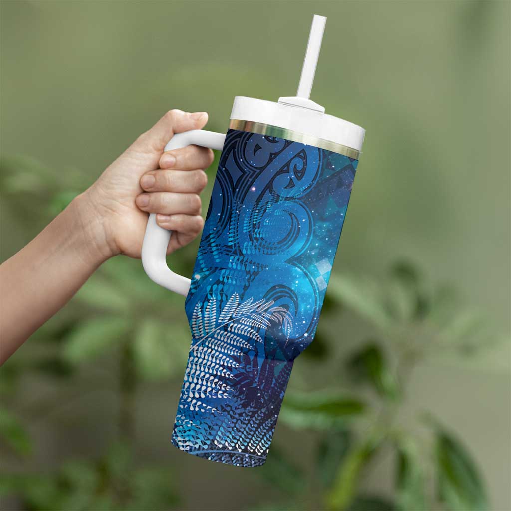 Aotearoa Taniko Matariki Tumbler With Handle Cosmic Blue LT7 - Polynesian Pride