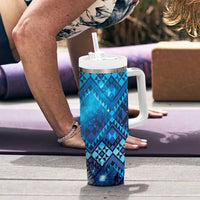 Aotearoa Taniko Matariki Tumbler With Handle Cosmic Blue LT7 - Polynesian Pride