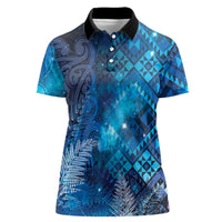 Aotearoa Taniko Matariki Women Polo Shirt Cosmic Blue LT7 Female Blue - Polynesian Pride