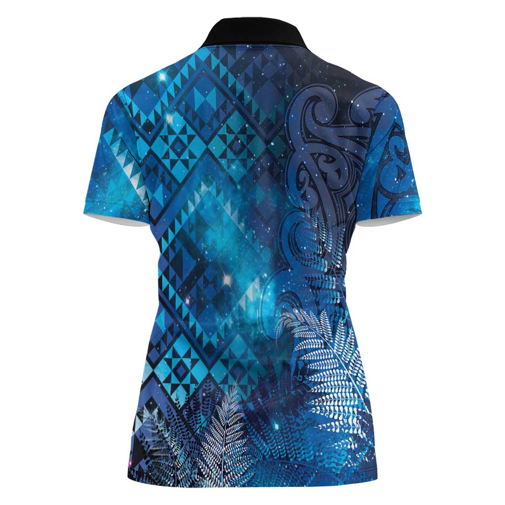 Aotearoa Taniko Matariki Women Polo Shirt Cosmic Blue LT7 - Polynesian Pride
