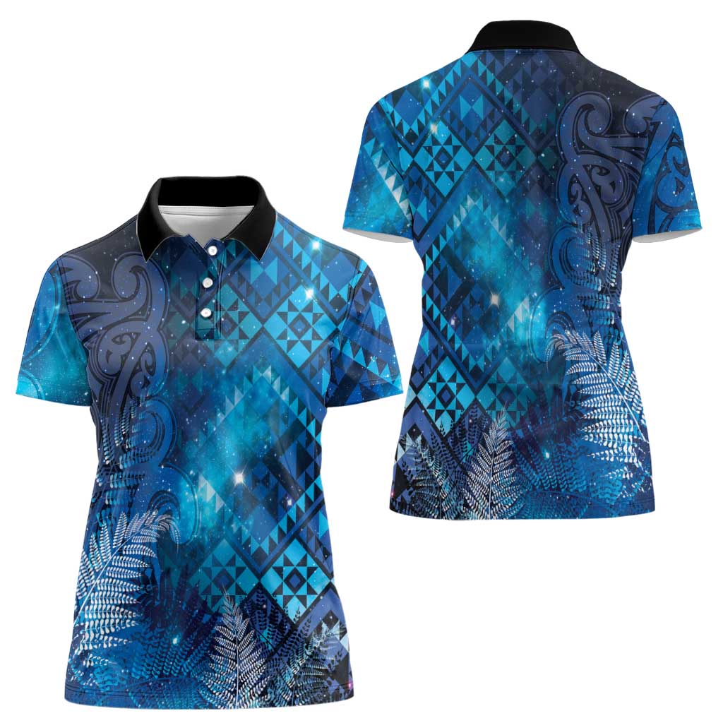 Aotearoa Taniko Matariki Women Polo Shirt Cosmic Blue LT7 - Polynesian Pride