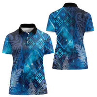 Aotearoa Taniko Matariki Women Polo Shirt Cosmic Blue LT7 - Polynesian Pride