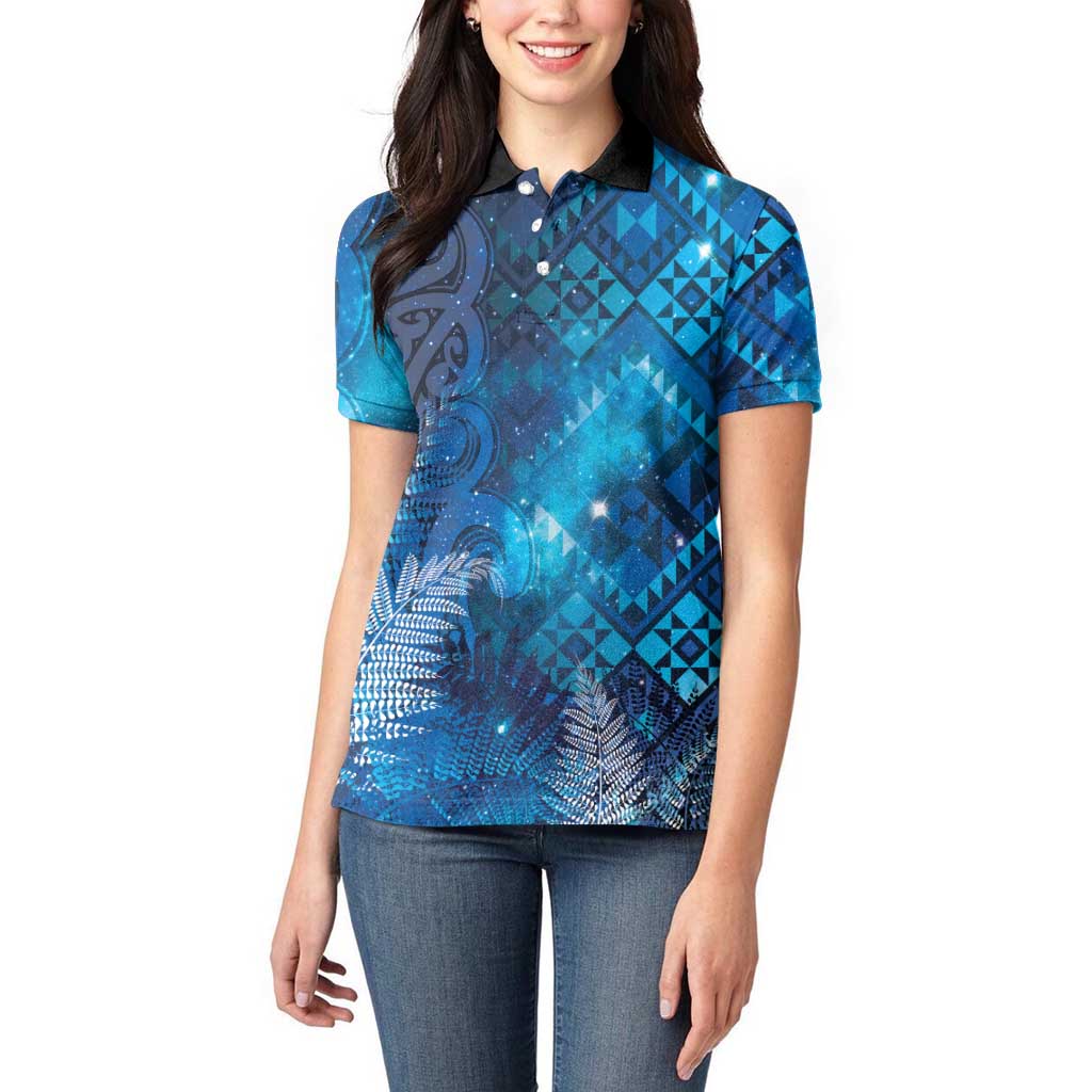 Aotearoa Taniko Matariki Women Polo Shirt Cosmic Blue LT7 - Polynesian Pride