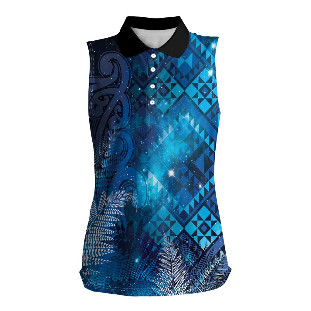 Aotearoa Taniko Matariki Women Sleeveless Polo Shirt Cosmic Blue LT7 Female Blue - Polynesian Pride