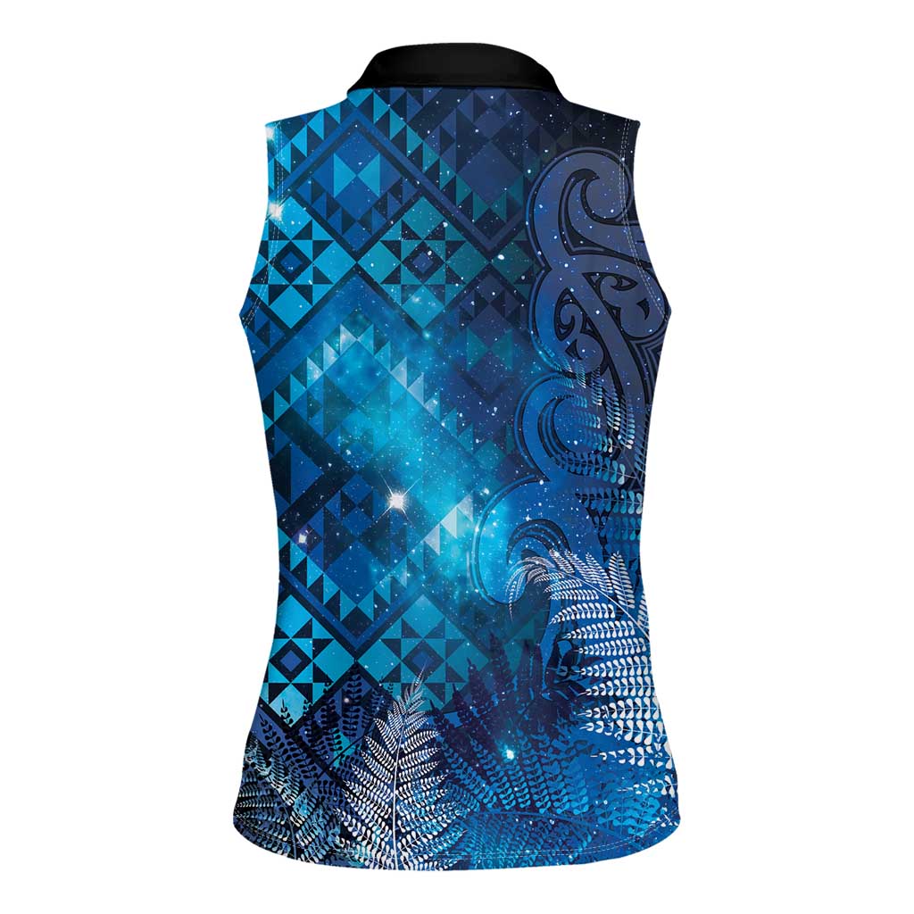 Aotearoa Taniko Matariki Women Sleeveless Polo Shirt Cosmic Blue LT7 - Polynesian Pride