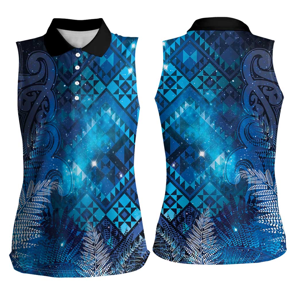 Aotearoa Taniko Matariki Women Sleeveless Polo Shirt Cosmic Blue LT7 - Polynesian Pride
