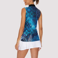 Aotearoa Taniko Matariki Women Sleeveless Polo Shirt Cosmic Blue LT7 - Polynesian Pride