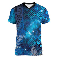 Aotearoa Taniko Matariki Women V-Neck T-Shirt Cosmic Blue