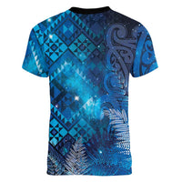 Aotearoa Taniko Matariki Women V-Neck T-Shirt Cosmic Blue